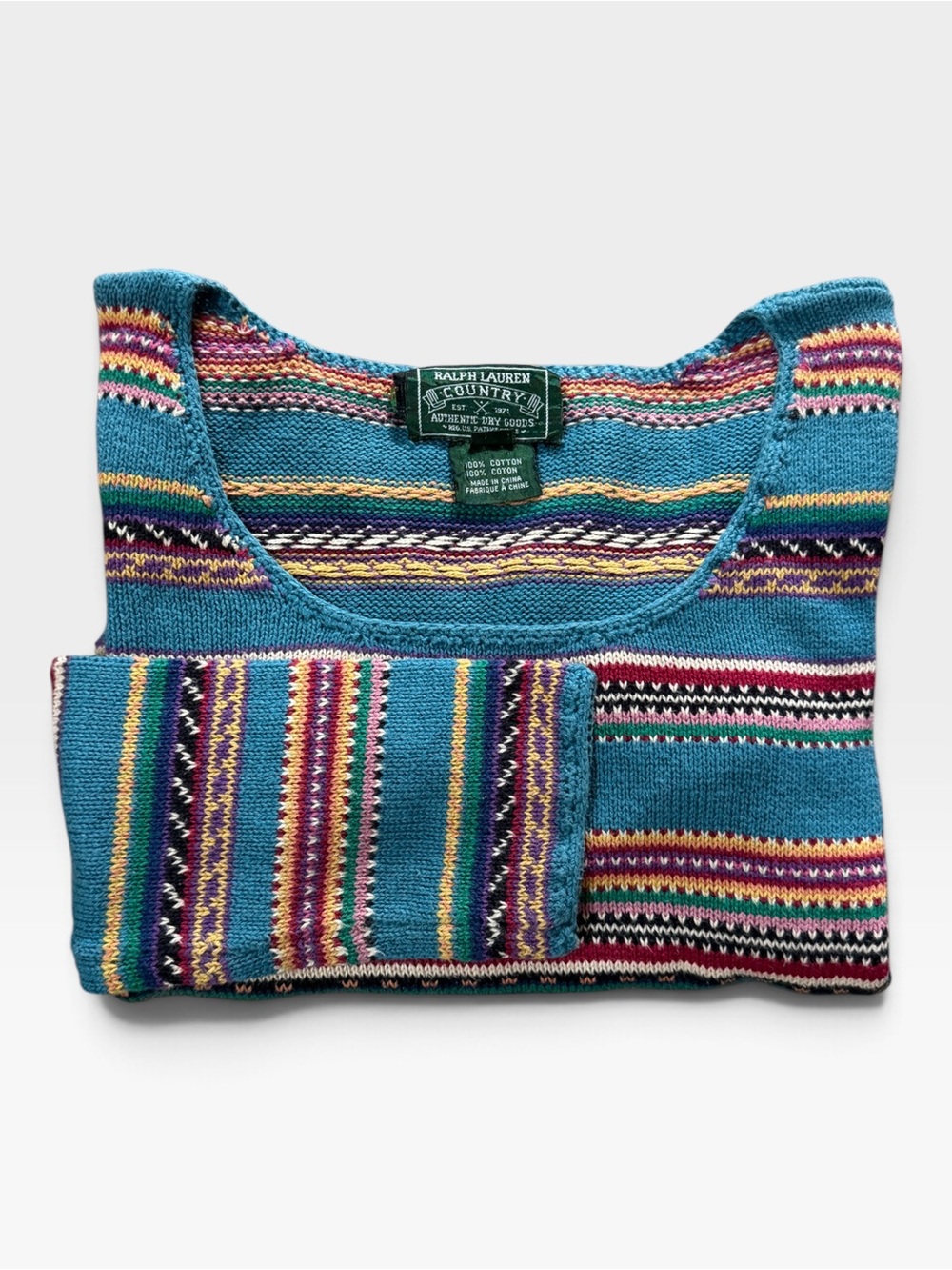 VTG Ralph Lauren Country Native Southwestern Knit Cotton Sweater Size S